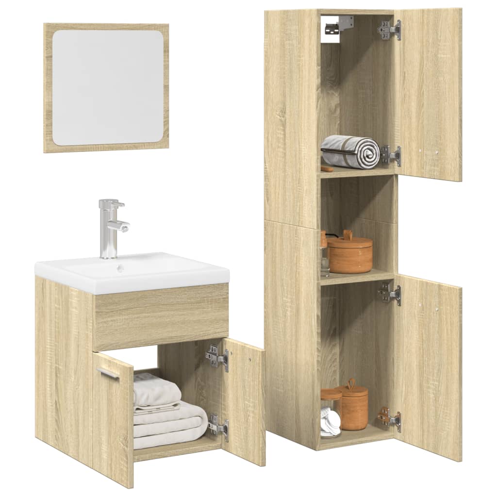 vidaXL 3 Piece Bathroom Furniture Set Sonoma Oak Engineered Wood