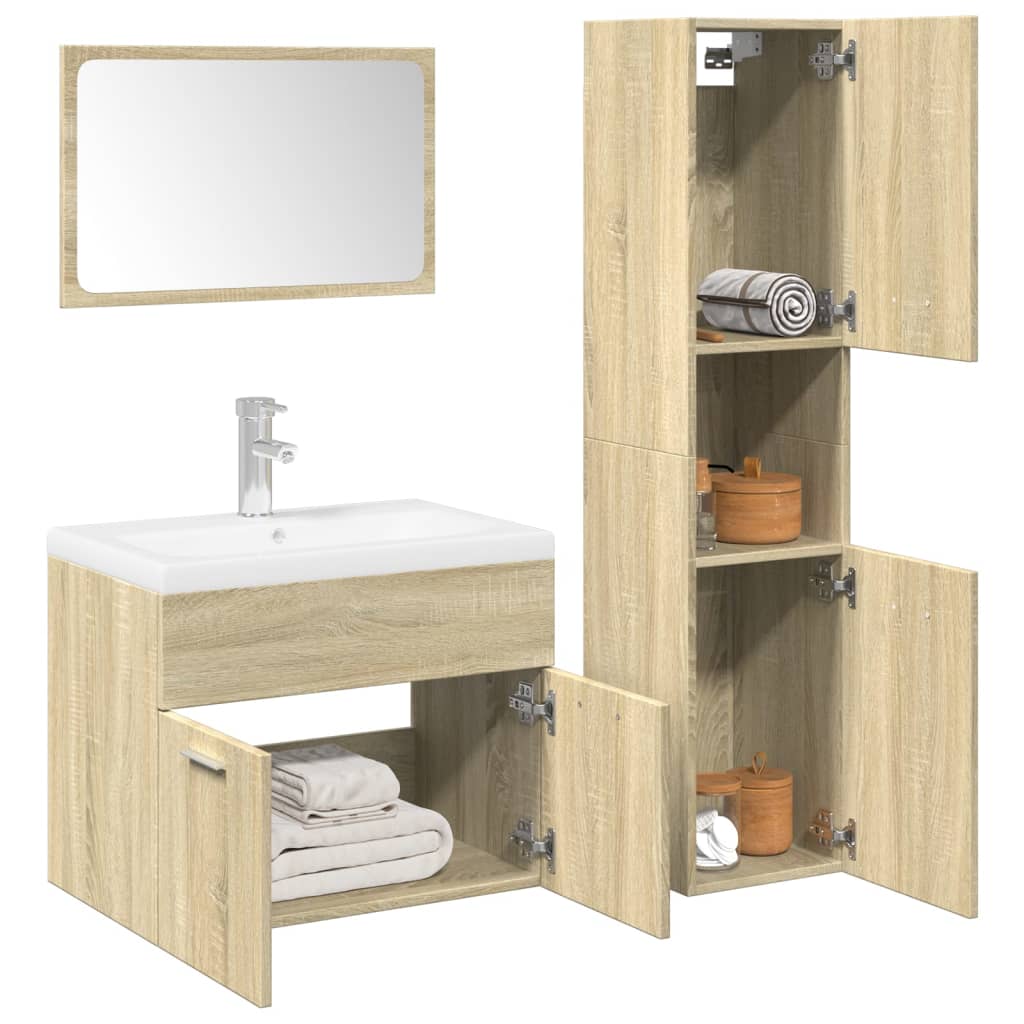 vidaXL 3 Piece Bathroom Furniture Set Sonoma Oak Engineered Wood