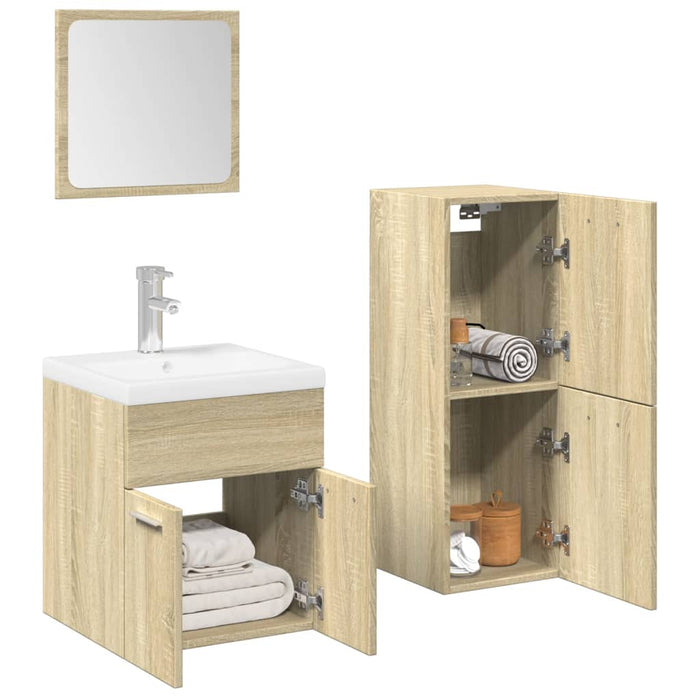 vidaXL 3 Piece Bathroom Furniture Set Sonoma Oak Engineered Wood