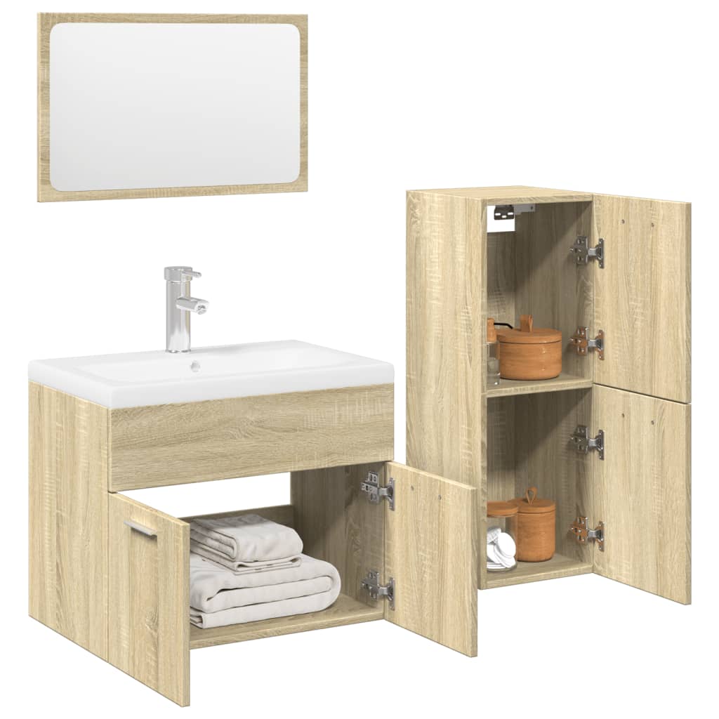 vidaXL 3 Piece Bathroom Furniture Set Sonoma Oak Engineered Wood