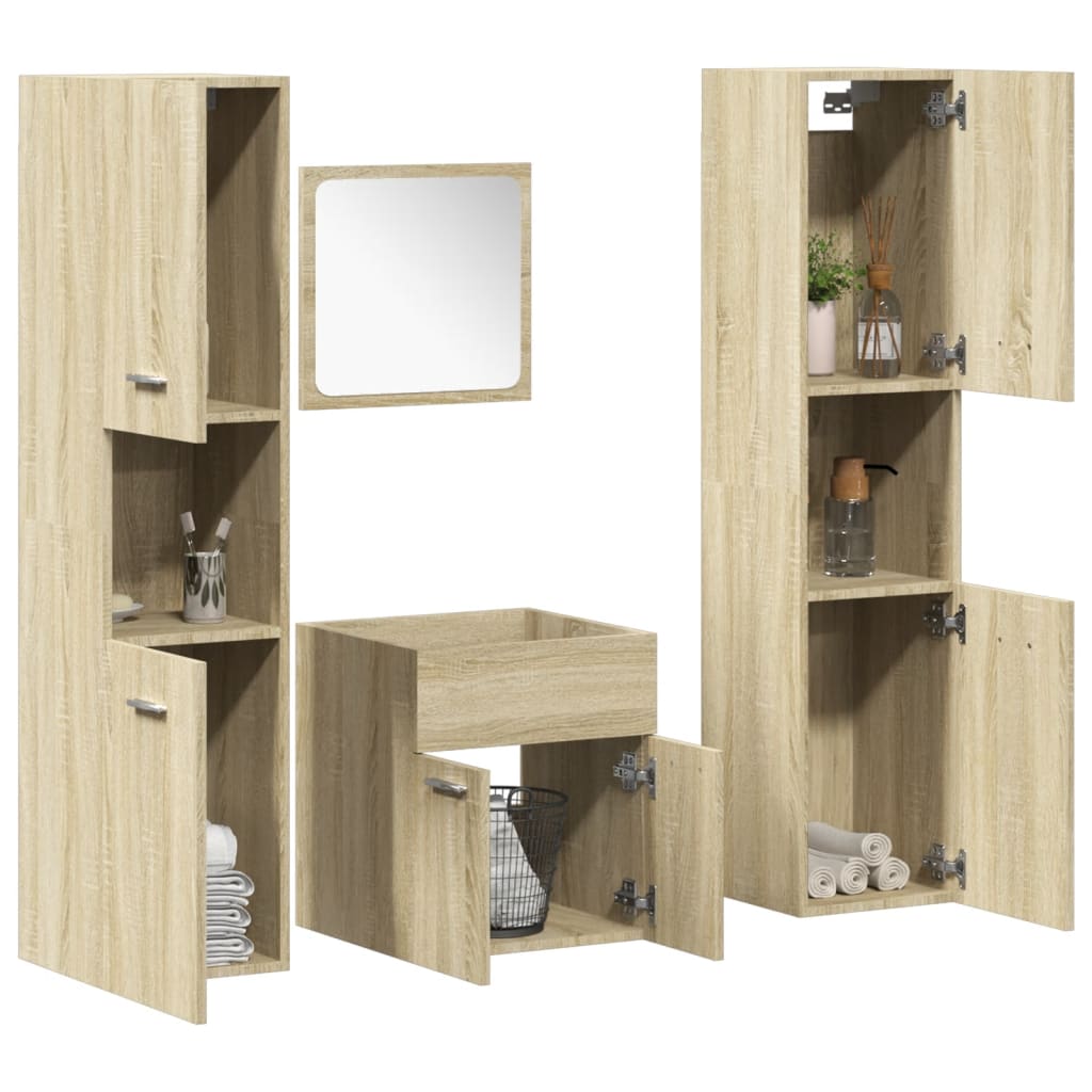 vidaXL 4 Piece Bathroom Furniture Set Sonoma Oak Engineered Wood