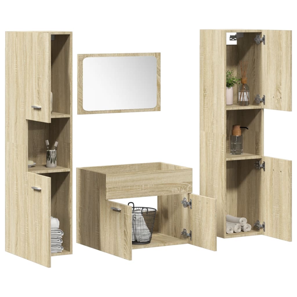 vidaXL 4 Piece Bathroom Furniture Set Sonoma Oak Engineered Wood