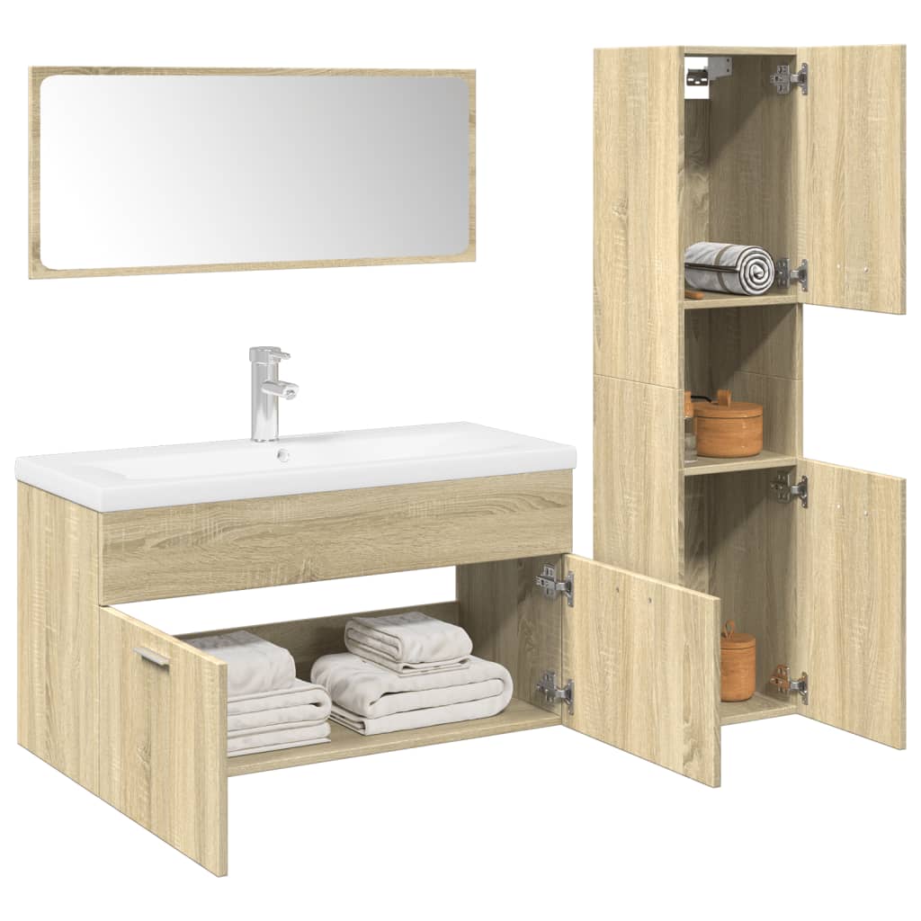 vidaXL 4 Piece Bathroom Furniture Set Sonoma Oak Engineered Wood