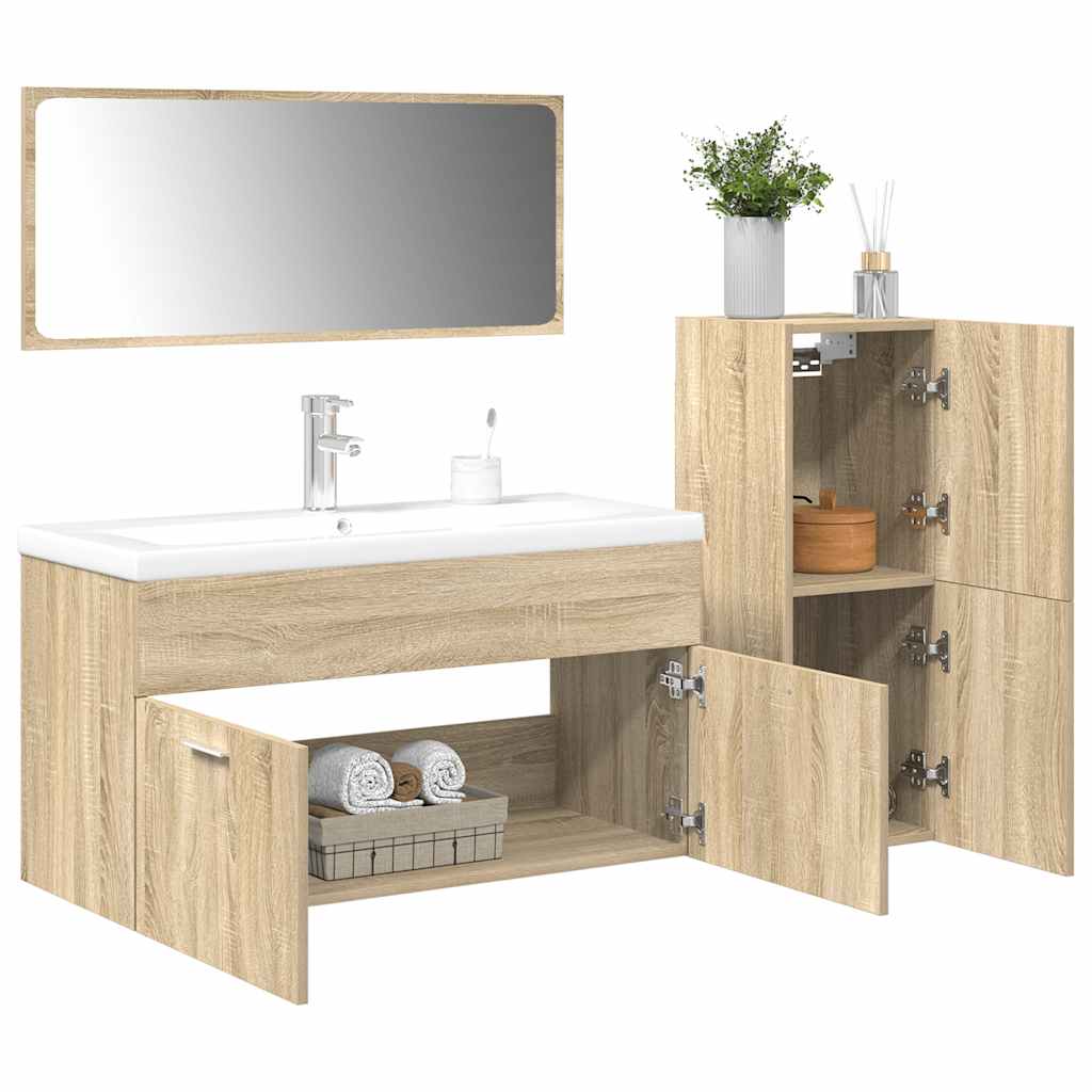 vidaXL 4 Piece Bathroom Furniture Set Sonoma Oak Engineered Wood