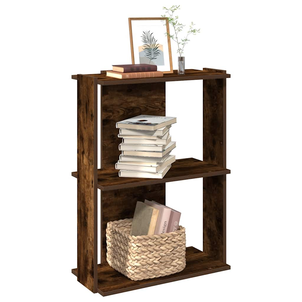 vidaXL Bookcase 3-Tier Smoked Oak 60x30x80 cm Engineered Wood