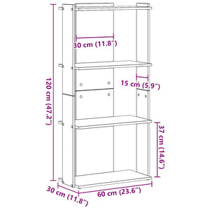 vidaXL Bookcase 3-Tier Black 60x30x120 cm Engineered Wood