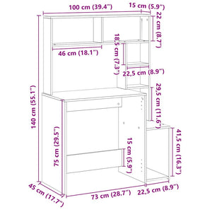 vidaXL Desk with Shelves White 100x45x140 cm Engineered Wood