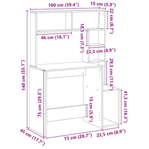 vidaXL Desk with Shelves Black 100x45x140 cm Engineered Wood