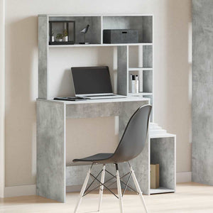 vidaXL Desk with Shelves Concrete Grey 100x45x140 cm Engineered Wood