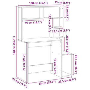 vidaXL Desk with Shelves Concrete Grey 100x45x140 cm Engineered Wood