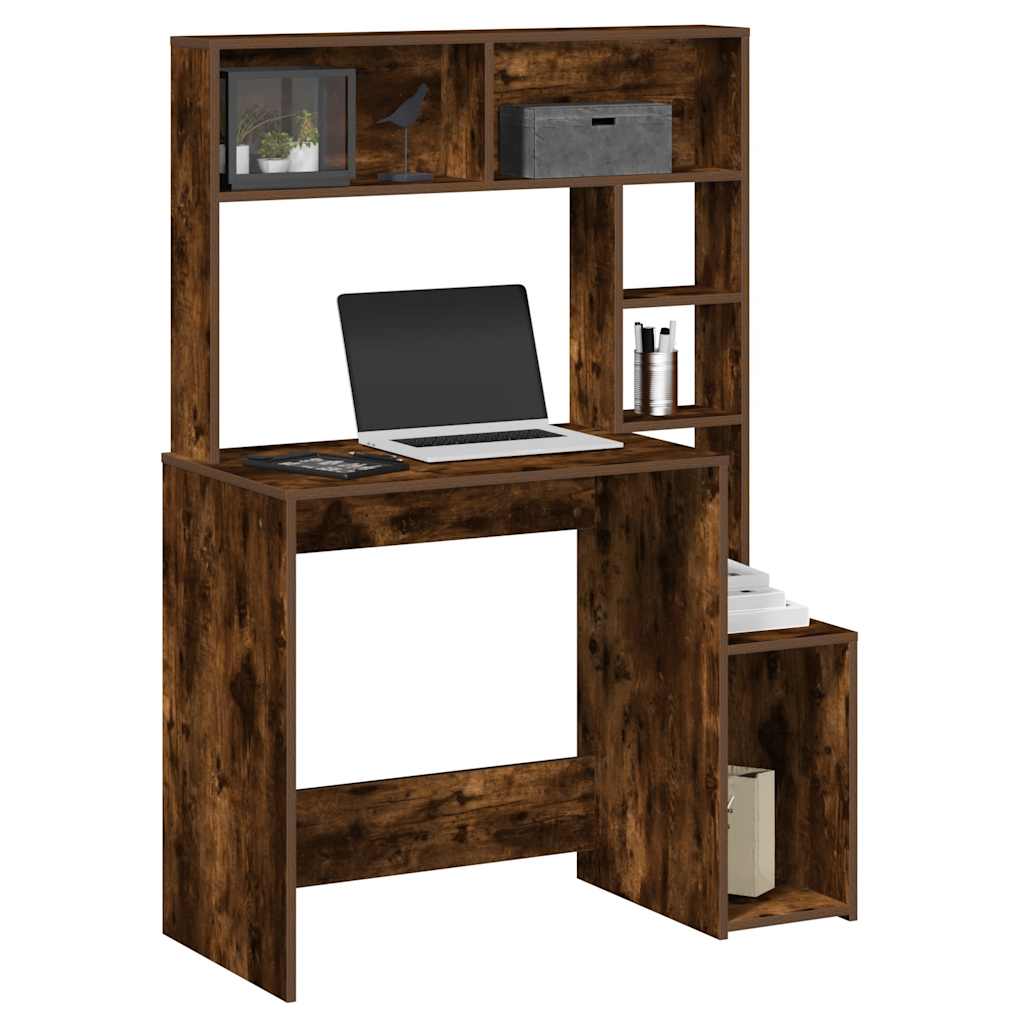 vidaXL Desk with Shelves Smoked Oak 100x45x140 cm Engineered Wood