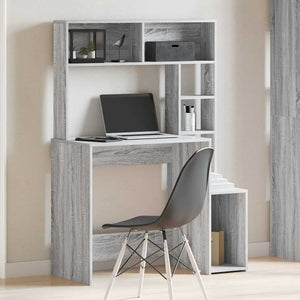 vidaXL Desk with Shelves Grey Sonoma 100x45x140 cm Engineered Wood