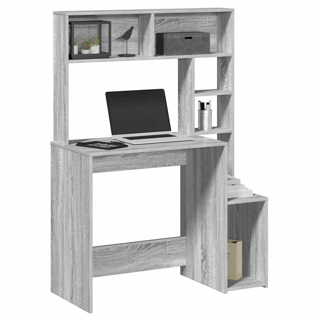 vidaXL Desk with Shelves Grey Sonoma 100x45x140 cm Engineered Wood