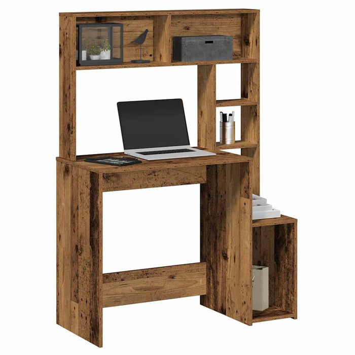 vidaXL Desk with Shelves Old Wood 100x45x140 cm Engineered Wood