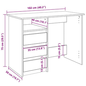 vidaXL Desk White 102x50x75 cm Engineered Wood