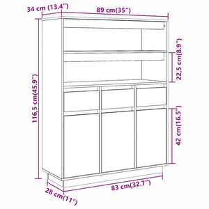 vidaXL Highboard 89x34x116.5 cm Solid Wood Pine