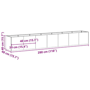 vidaXL Planter White 280x40x40 cm Cold-rolled Steel