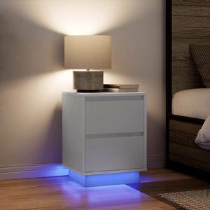 vidaXL Bedside Cabinet with LED Lights White 38x34x50 cm