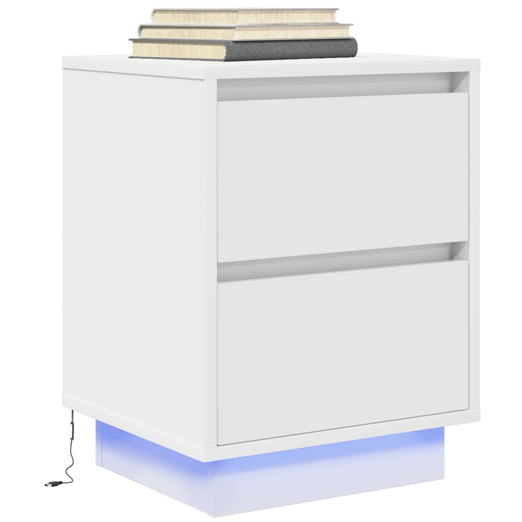 vidaXL Bedside Cabinet with LED Lights White 38x34x50 cm