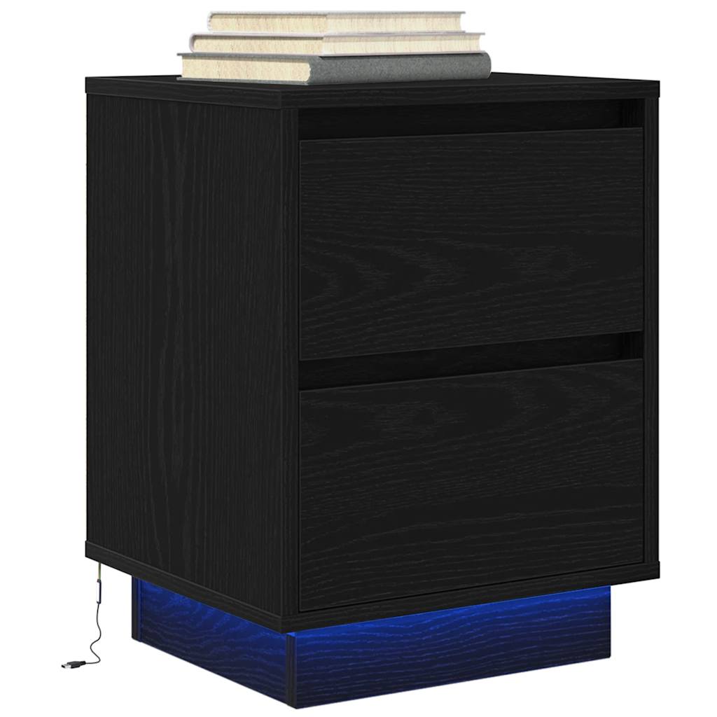 vidaXL Bedside Cabinet with LED Lights Black 38x34x50 cm