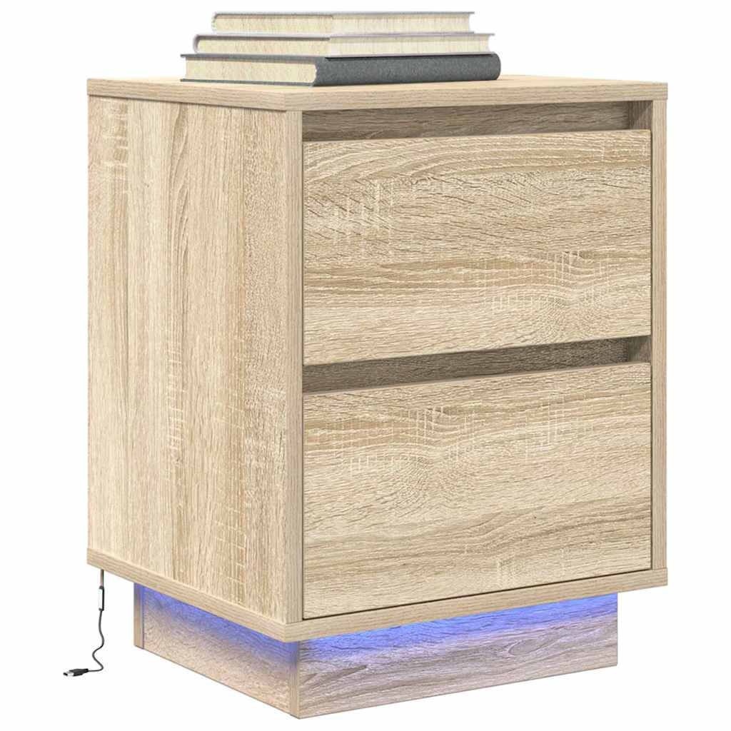 vidaXL Bedside Cabinet with LED Lights Sonoma Oak 38x34x50 cm