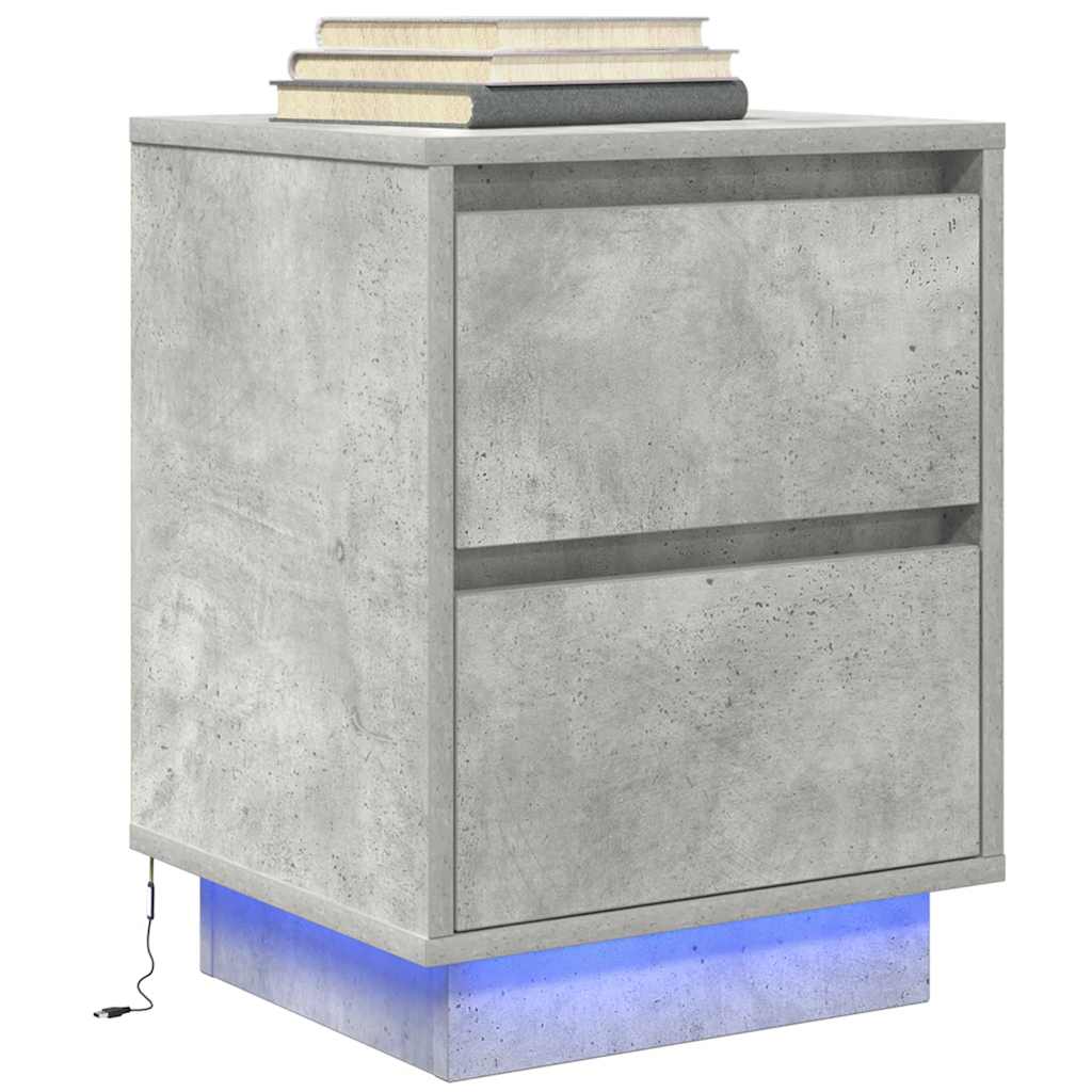 vidaXL Bedside Cabinet with LED Lights Concrete Grey 38x34x50 cm