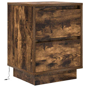 vidaXL Bedside Cabinet with LED Lights Smoked Oak 38x34x50 cm