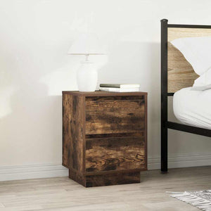 vidaXL Bedside Cabinet with LED Lights Smoked Oak 38x34x50 cm