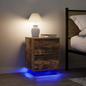 vidaXL Bedside Cabinet with LED Lights Smoked Oak 38x34x50 cm