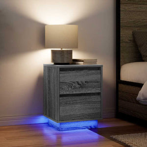 vidaXL Bedside Cabinet with LED Lights Grey Sonoma 38x34x50 cm