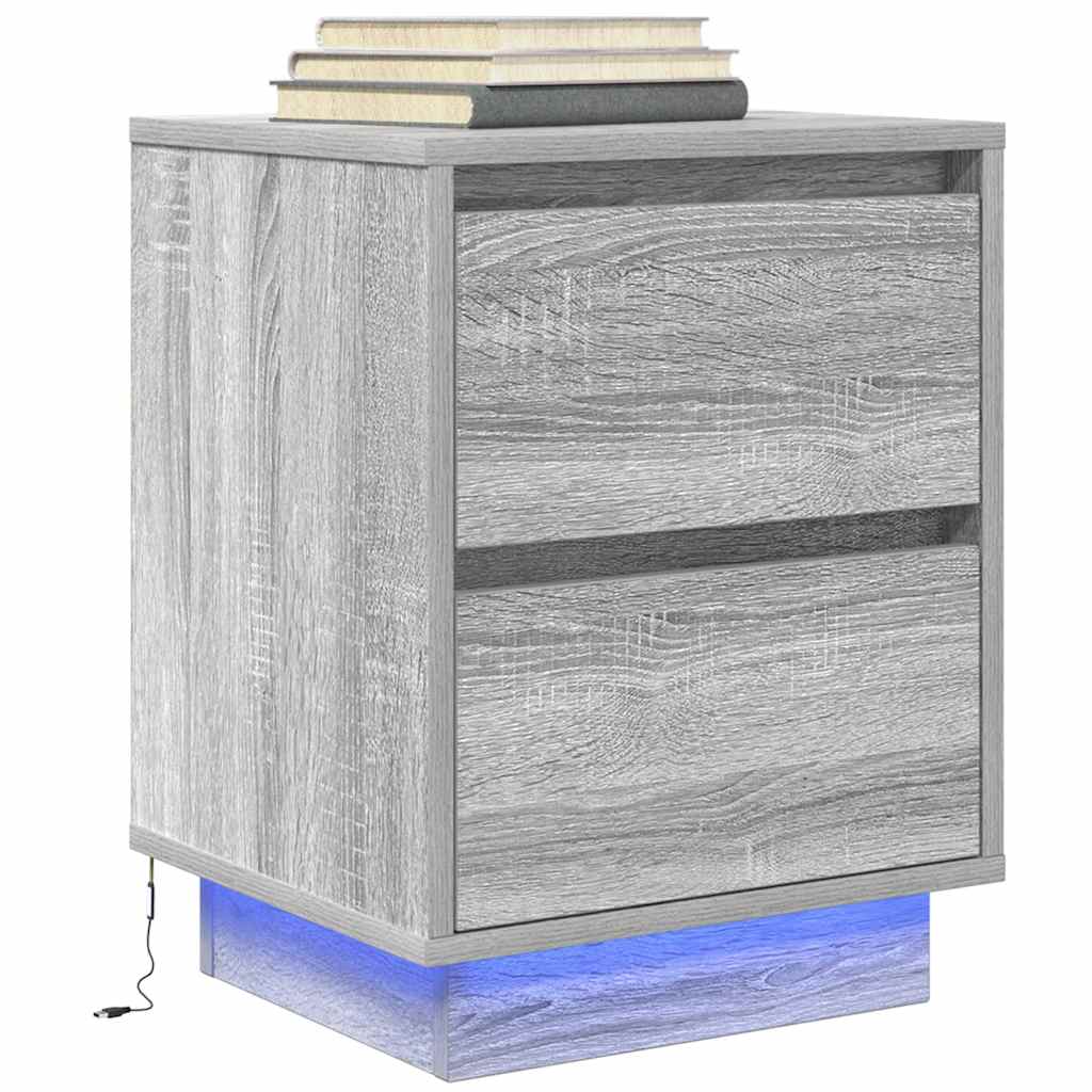 vidaXL Bedside Cabinet with LED Lights Grey Sonoma 38x34x50 cm