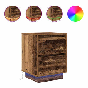 vidaXL Bedside Cabinet with LED Lights Old Wood 38x34x50 cm