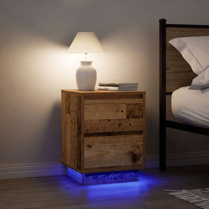 vidaXL Bedside Cabinet with LED Lights Old Wood 38x34x50 cm