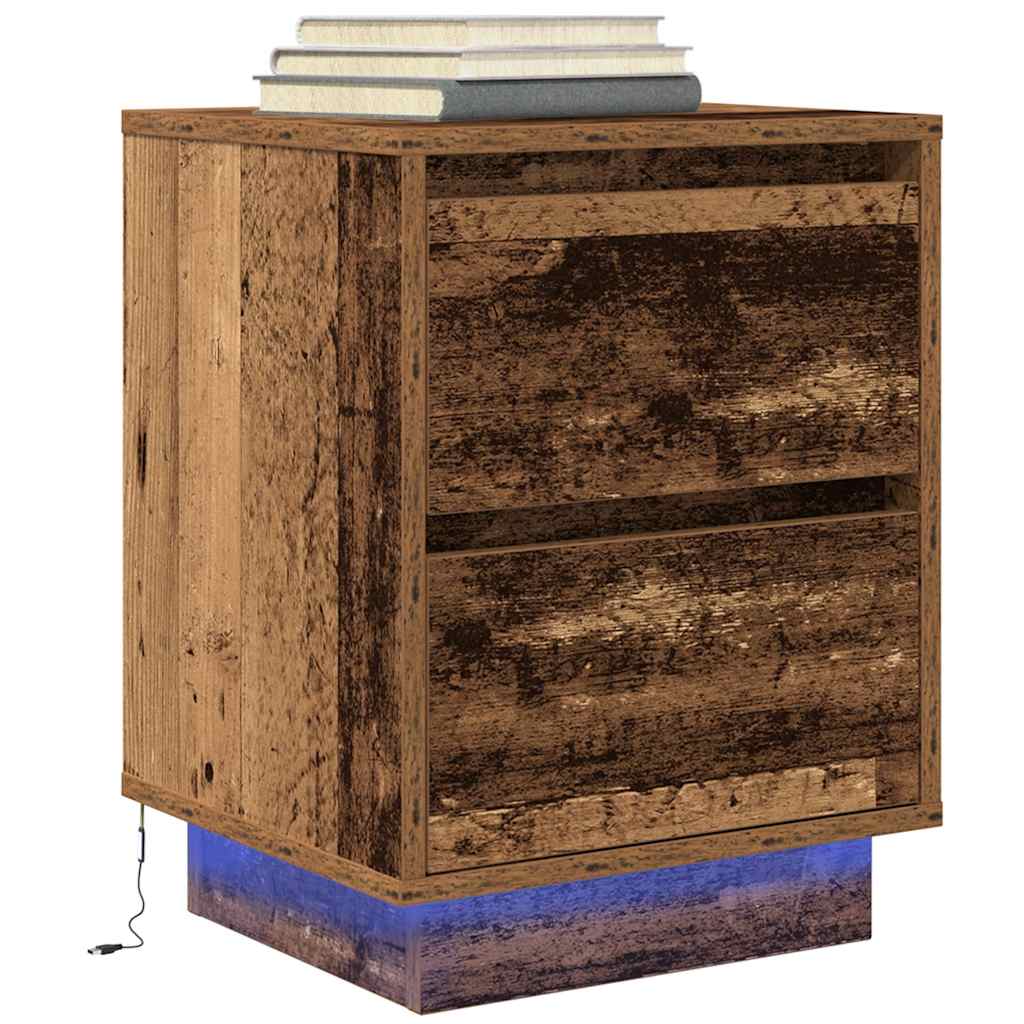 vidaXL Bedside Cabinet with LED Lights Old Wood 38x34x50 cm