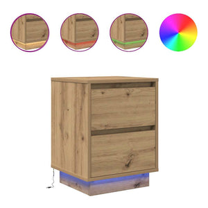 vidaXL Bedside Cabinet with LED Lights Artisan Oak 38x34x50 cm