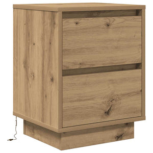 vidaXL Bedside Cabinet with LED Lights Artisan Oak 38x34x50 cm