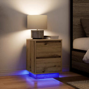 vidaXL Bedside Cabinet with LED Lights Artisan Oak 38x34x50 cm