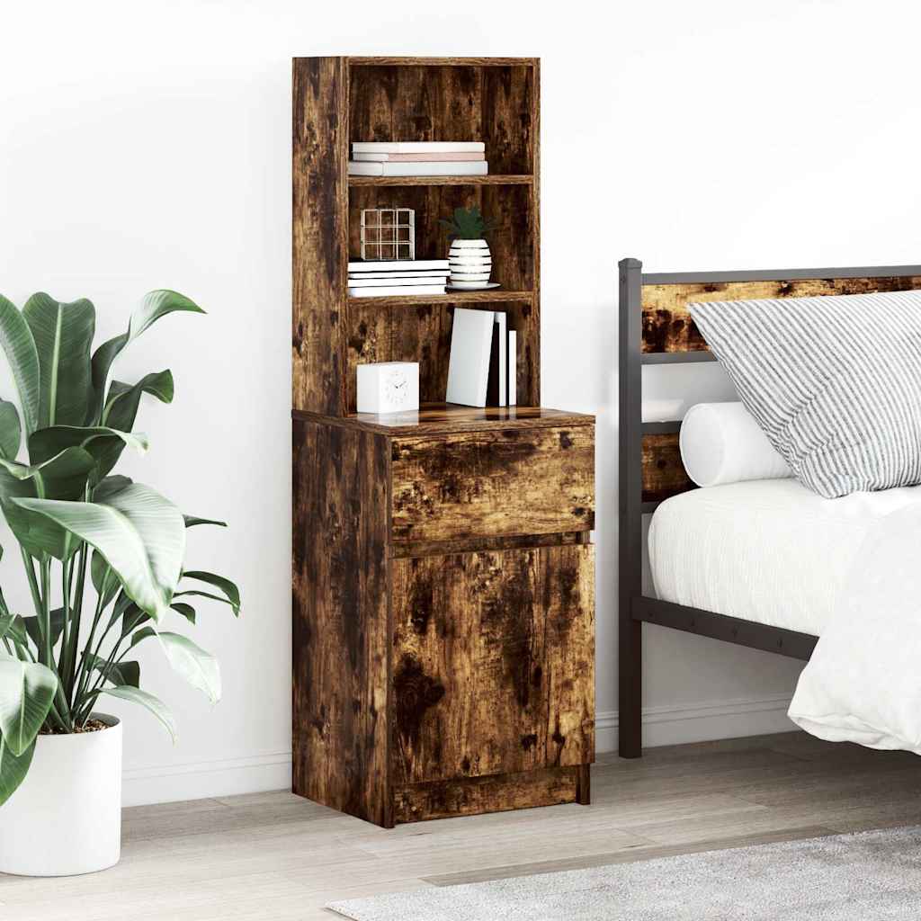 vidaXL Bedside Cabinet Smoked Oak 39x35x125 cm Engineered Wood