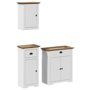 vidaXL 3 Piece Bathroom Furniture Set BODO White and Brown Solid Wood Pine