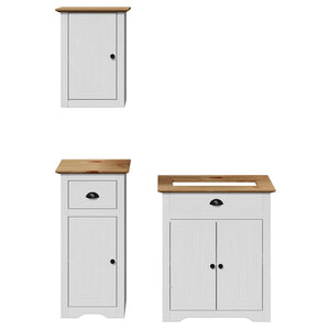 vidaXL 3 Piece Bathroom Furniture Set BODO White and Brown Solid Wood Pine