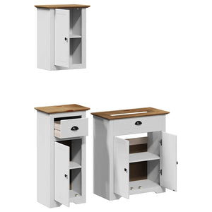 vidaXL 3 Piece Bathroom Furniture Set BODO White and Brown Solid Wood Pine