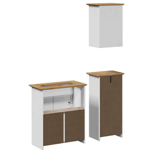 vidaXL 3 Piece Bathroom Furniture Set BODO White and Brown Solid Wood Pine