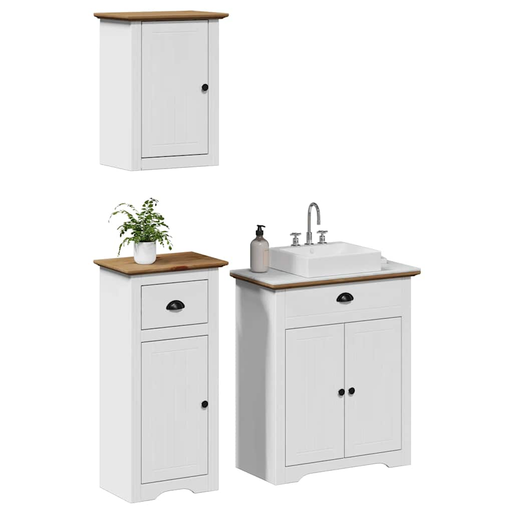 vidaXL 3 Piece Bathroom Furniture Set BODO White and Brown Solid Wood Pine