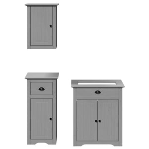 vidaXL 3 Piece Bathroom Furniture Set BODO Grey Solid Wood Pine