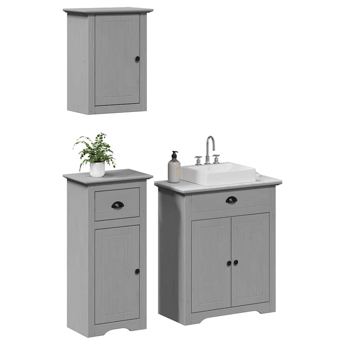 vidaXL 3 Piece Bathroom Furniture Set BODO Grey Solid Wood Pine