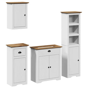 vidaXL 4 Piece Bathroom Furniture Set BODO White and Brown Solid Wood Pine