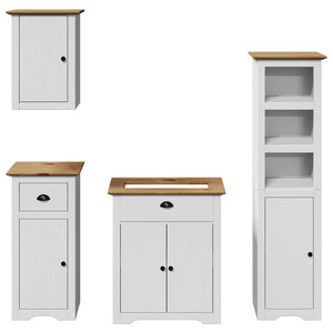 vidaXL 4 Piece Bathroom Furniture Set BODO White and Brown Solid Wood Pine