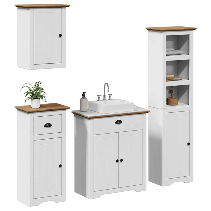 vidaXL 4 Piece Bathroom Furniture Set BODO White and Brown Solid Wood Pine