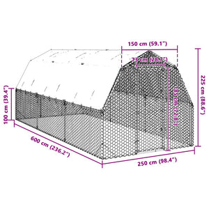 vidaXL Chicken Run with Roof 2.5x6x2.25 m Galvanised Steel