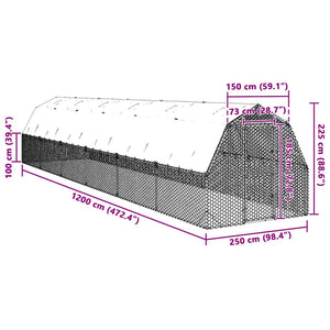 vidaXL Chicken Run with Roof 2.5x12x2.25 m Galvanised Steel